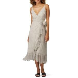AllSaints Dayla Midi Wrap Dress Size 8 MSRP $260 White Printed Crepe Ruffles